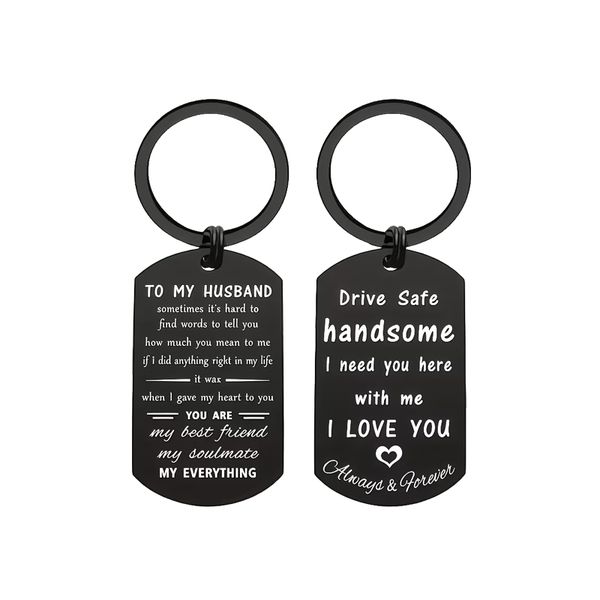 To My Husband &amp; Drive Safe Keyring - Double-Sided Engraved Romantic Gift