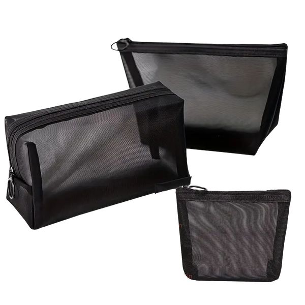 Minimalist ShadowMesh 3 Piece Mesh Travel Cosmetic Makeup Organize Bag Set