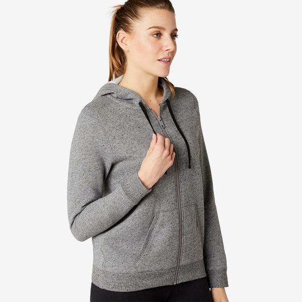 Domyos Women's Zip-Up Fitness Hoodie 500 - Grey