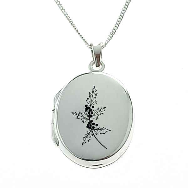 Holly December Birthflower Sterling Silver Locket with Chain