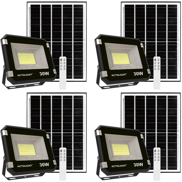 4 x Actolight Premium Solar Rechargeable Flood Light - 30W