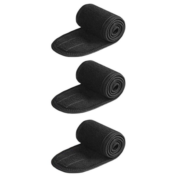 3 Piece Velcro Facewash Headband Set - Black
