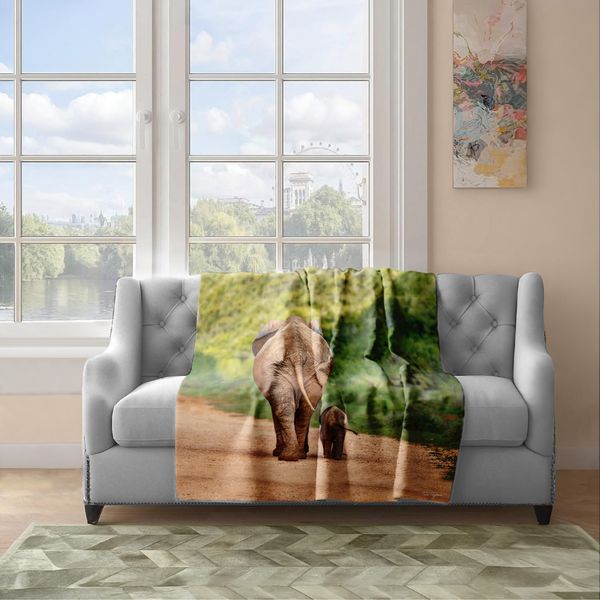 Elephant Mom And Calf Walking Light Weight Fleece Blanket by Fanie Heymans