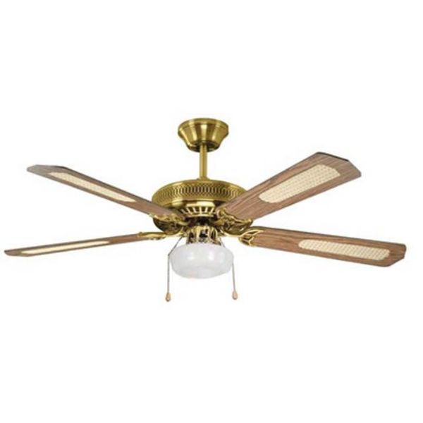 Eurolux Rattan Ceiling Fan with Light Antique Brass