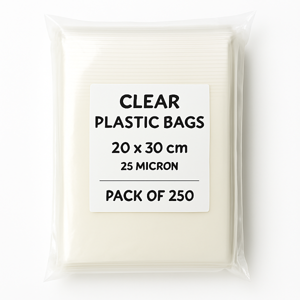 Clear Plastic Bags 20x30cm 25 Micron - Food Grade - Pack of 250