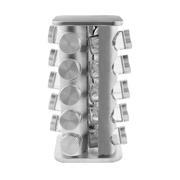20 Jar Revolving Spice Rack Stainless Steel Organizer for Cabinet Kitchen
