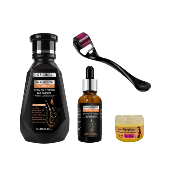 Biotin Oil Hair Care Set with Shampoo, Derma Roller, Oil &amp; Fertilizer