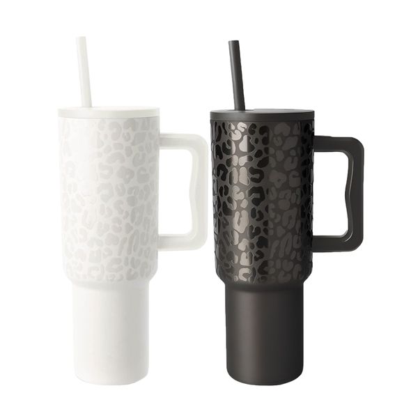 304 Stainless Steel Leopard Print Mug Thermos Mug Car Ice Cup Handle Cup