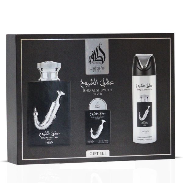 Lattafa Pride Ishq Al Shuyukh Silver 3-Piece Eau De Parfum Gift Set