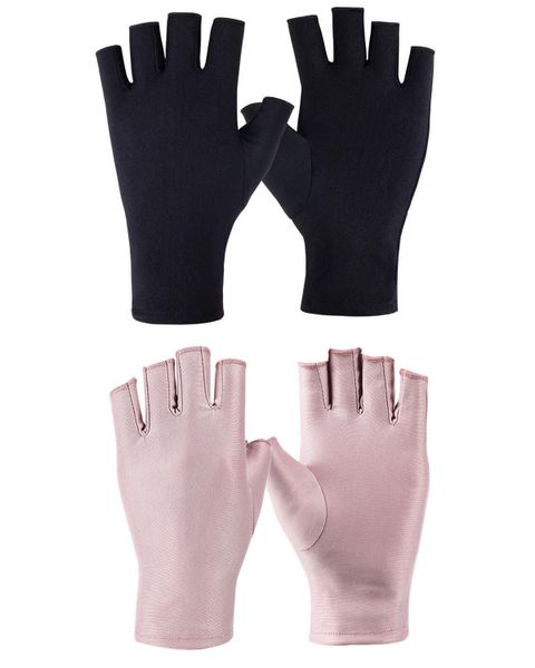 2 Pair UPF 50+ Anti UV Gloves For Nail Art (Black Pink)