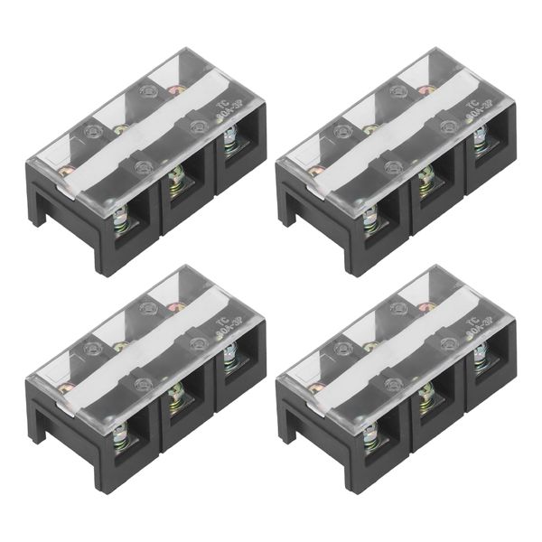 4pcs Wire Barrier Block Terminal Strip 600V 60A Dual Row for 3 Bits