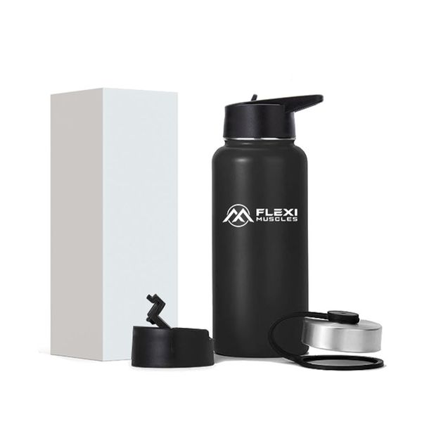 Flexi Muscles - 946ml Insulated Stainless Steel Water Bottle with 3 Lids