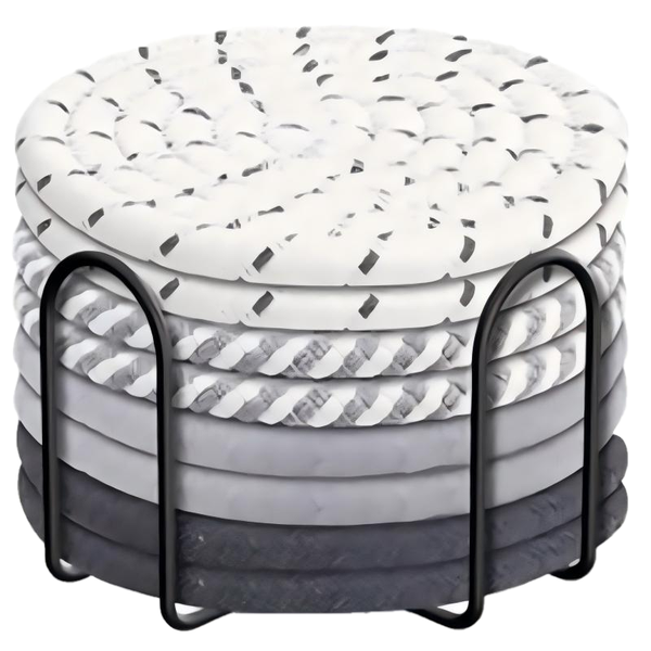 Absorbent Braided Drink Coasters with Metal Holder