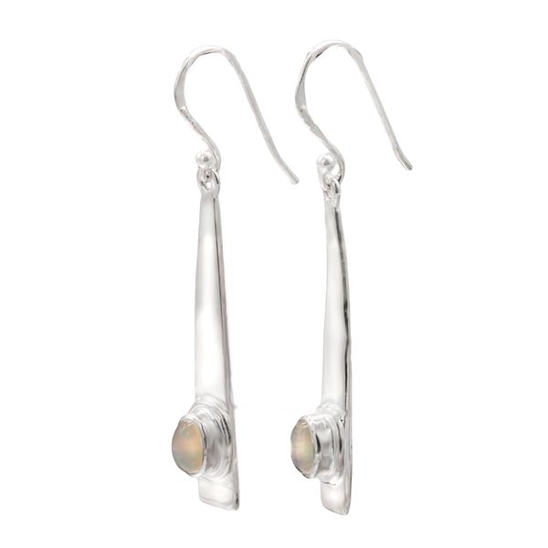 Natural Fire Opal Modern Polished Solid Sterling Silver Dangle Earrings