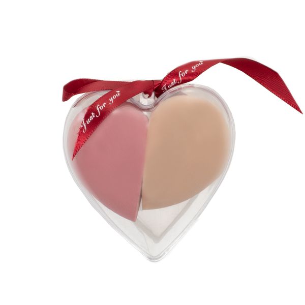 Set of 2 Makeup Sponges In Heart Shaped Box - Brown And Pink