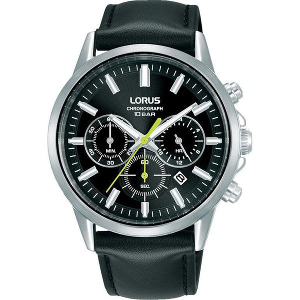Lorus Men Black, Silver Leather Button Formal RT379KX9