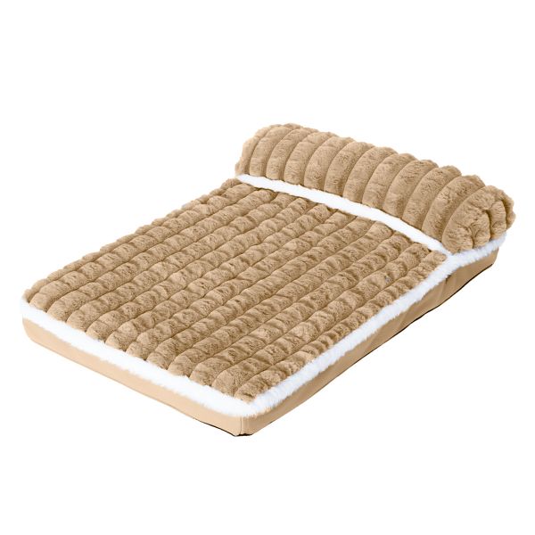 Removable Pet Cushion Flat Bed with Pillow for Dogs and Cats-Light brown
