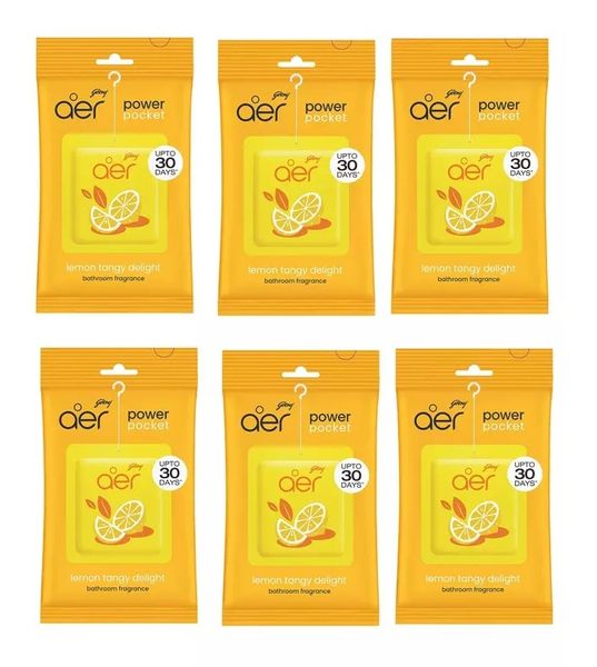 6 x 10g Godrej Aer Lemon Tangy Delight Power Pocket Hanging Air Freshener