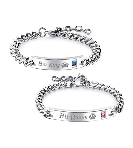 1Pair Silver Stainless Steel Engraving Partner Bracelets, Adjustable Size