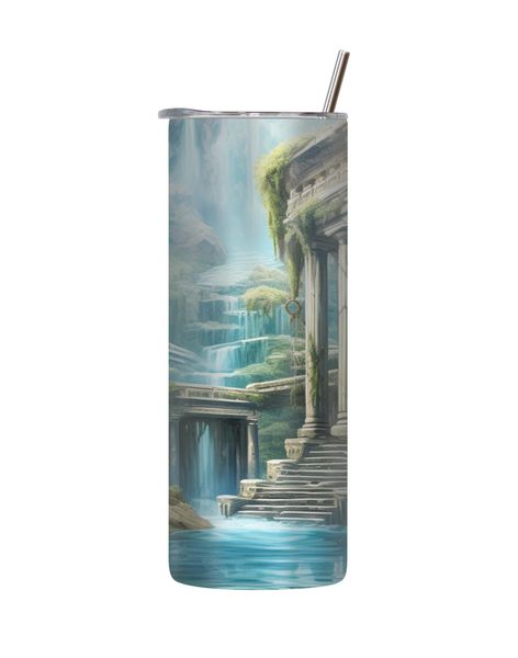 Waterfalls 20 Oz Tumbler with Lid Straw Trendy Old Ruins Graphic Present182