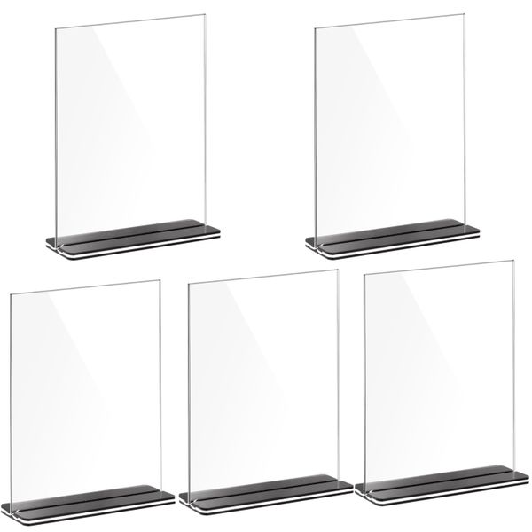 A5 Double Sided Acrylic Clear Place Sign Holder with Black Base 5 Pcs