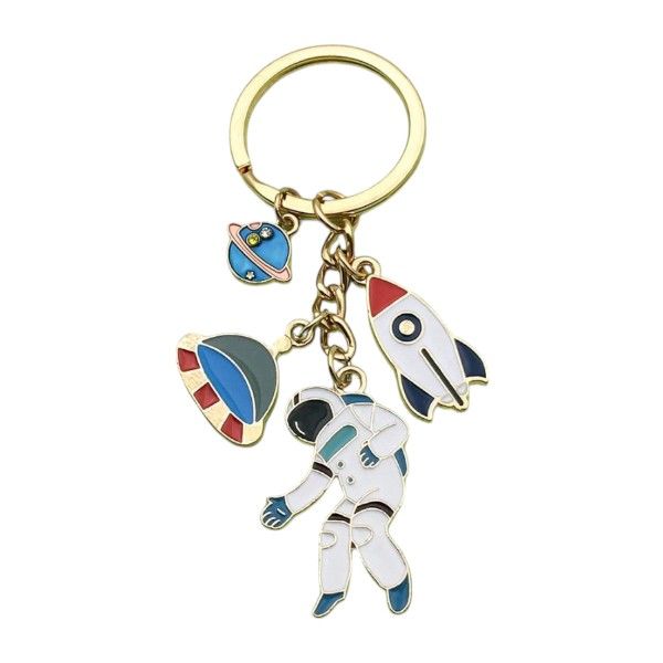 Cosmic Explorer Keychain With Astronaut, Rocket & Planet Charms - Multicolour