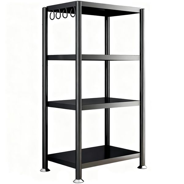 4-Tier Multifunctional Kitchen Storage Shelf Rack with Hooks and Wheels
