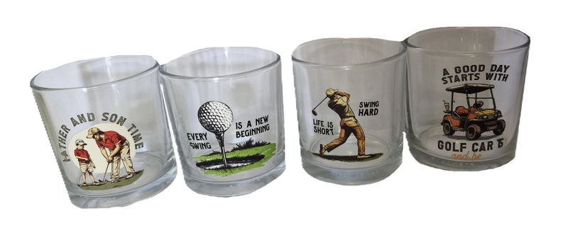 Set of 4 Glasses with Golf designs