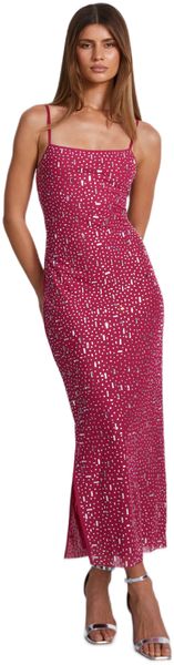 Quiz - Women Pink Square Neck Embellished Maxi Dress