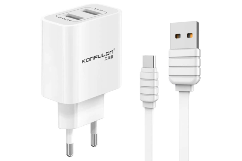 Konfulon C18+S33A Dual USB Charger | Fast Charging with Type-C Cable