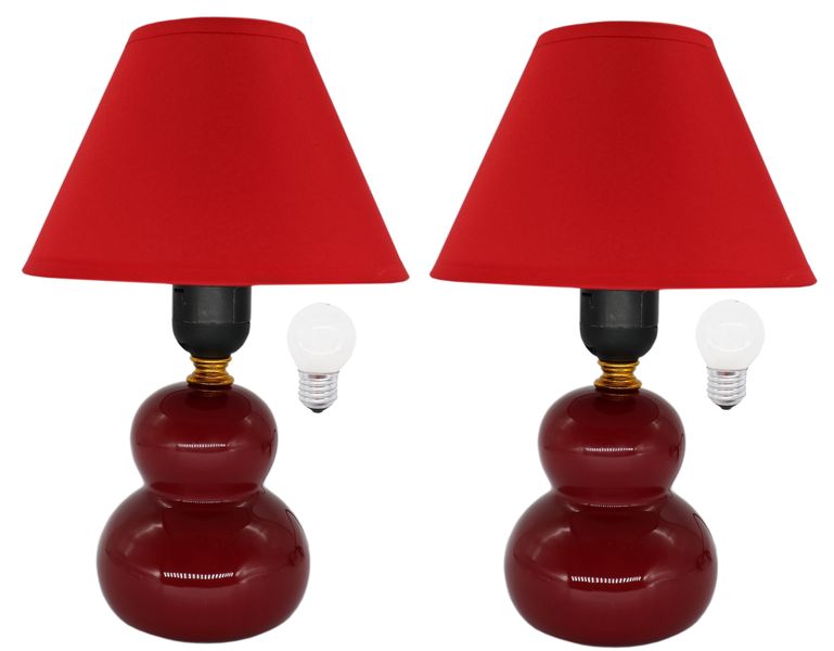 Ceramic Maroon Lamp with Lampshade and light Bulb - 20cm 2 Piece