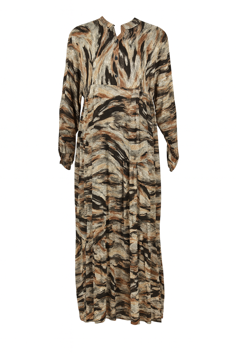 Amiiraa Brown Art-Inspired Printed Cotton Abaya Dress - Modest Long Sleeve