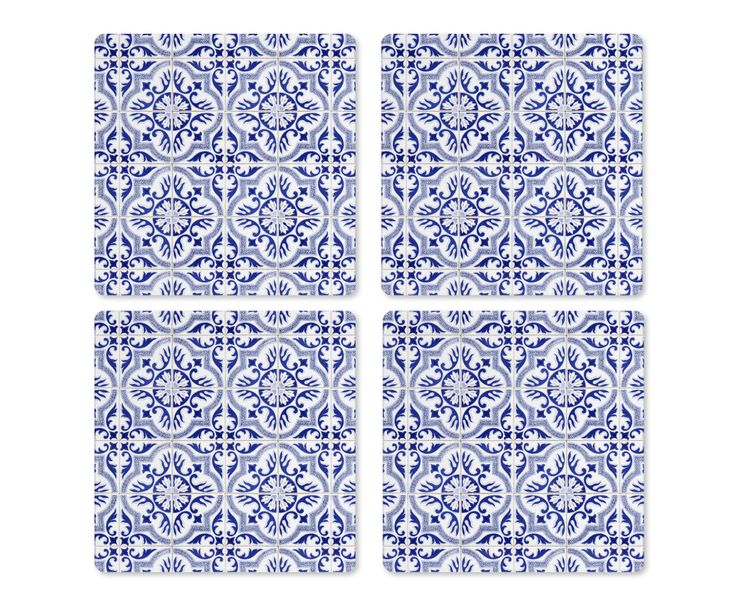 Coasters: Blue and White Tiles - Azure - 4 Pack