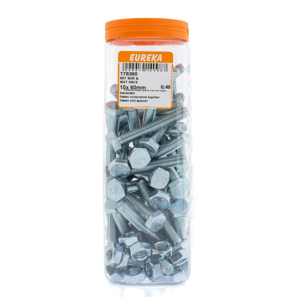 EUREKA Set Screw &amp; Nut Galvanised 10 x 60mm Q:40 T7B360