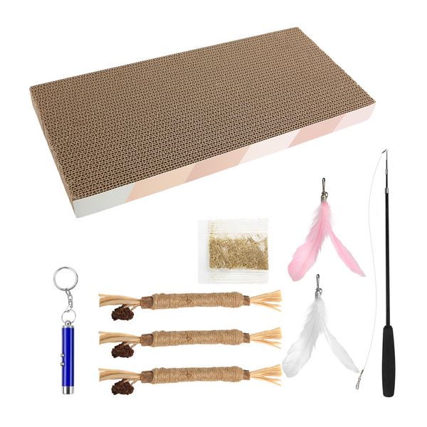 Cat Toy Set 6-Piece, Cat Scratching Board,Cat Teaser Etc,Safe Non-toxic