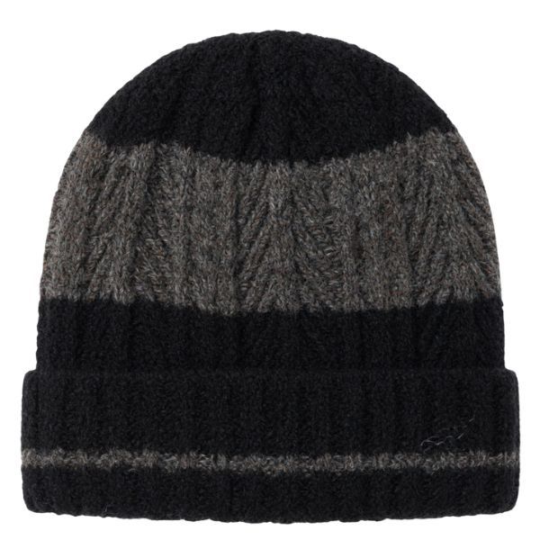 Striped Grey &amp; Black Knitted Beanie - Warm Winter Cuffed Hat