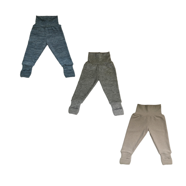Baby Toddler Pants -3 Pack- Fold Over Cuffs - Melange Blue, Grey &amp; Cream