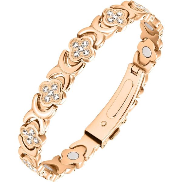 Women's Copper Magnetic Bracelet Lucky Clover Gold Cuff Bangle Set Gift Box