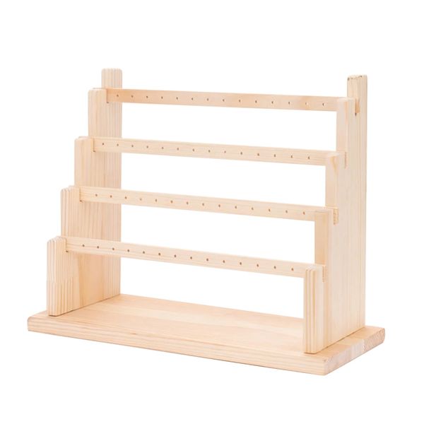 4 Tier Wooden Earring Organizer Jewelry Holder Stand Ear Studs Display Rack