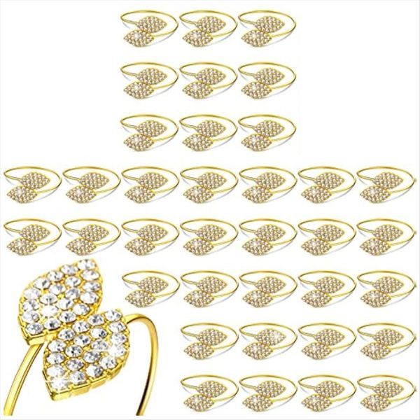 100 Piece Napkin Rings Leaves Napkin Holders Rhinestone Napkin Buckle