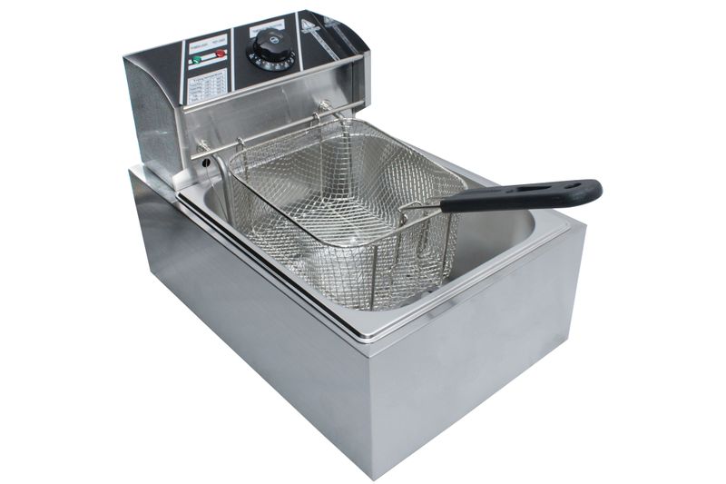 6L Brushed Stainless Steel Electric Deep Fryer with Dual Basket Hanger Rods
