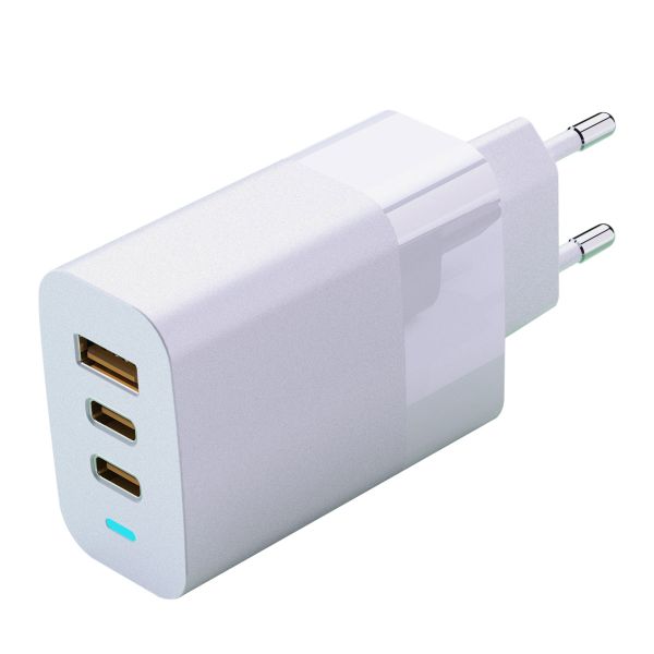 65W 3 in 1 GaN Fast Charger 2 Type-C 1 USB-A, Foldable Wall Charger Adapter