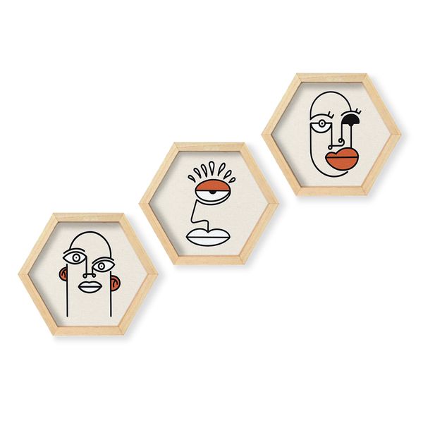 Cape Art Wall Art Pine Hex 3 Piece Collage - Abstract Faces