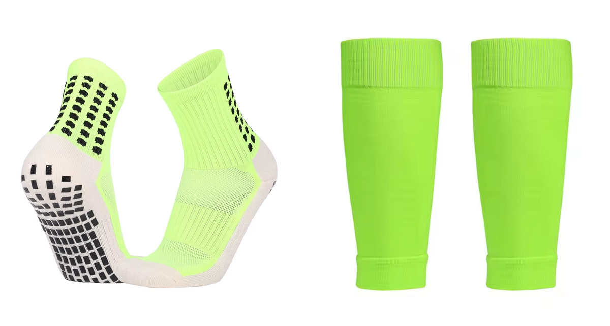 Grip Socks For Soccer & Socks Sleeve Combo - 2 Sets - Green