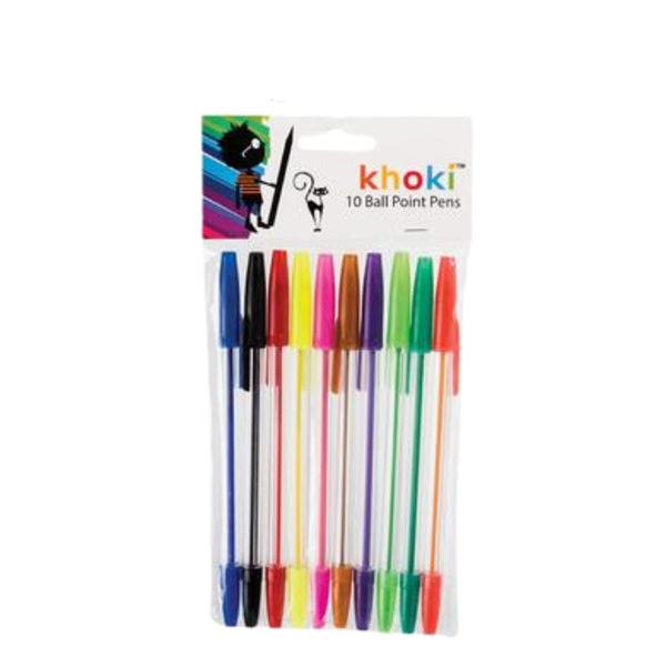 X5 Pack Khoki - Stickball Pen - Transparent - Assorted Colours - 10 Pieces