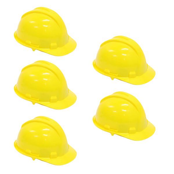 Hard Hat - Worker Safety Helmet - Yellow - 5 Pack