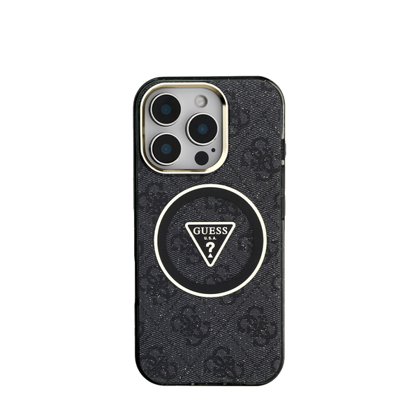 GUESS -Magsafe IML 4G Glitter And Triangle Case Compatible with IPhone 16 Pro Max Black