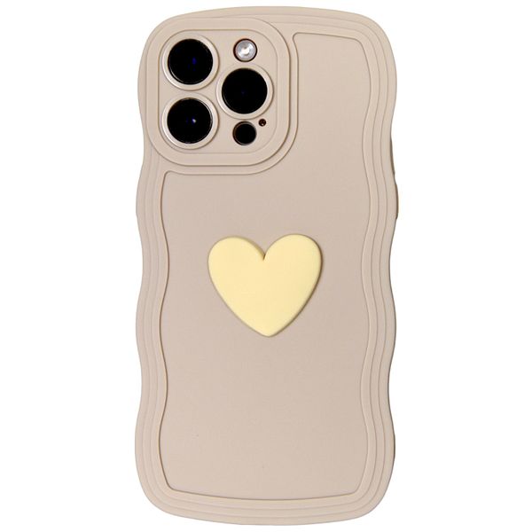 Beige - Phone Case with Heart and Wavy Edges- Iphone 14 Pro Max