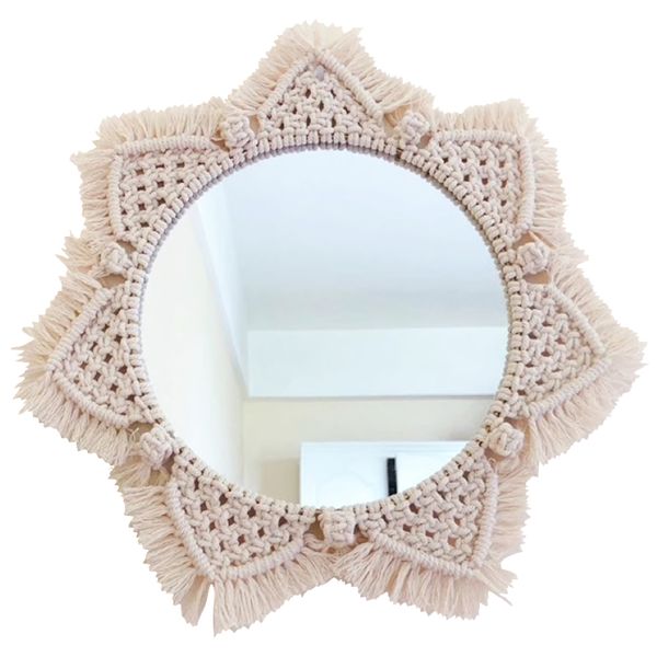 Home Decor Boho Macrame Tapestry Crochet Sunflower Mirror - 40x20cm