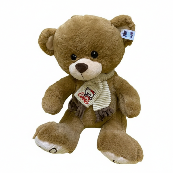 Cuddly Plush Brown Bear with Love Scarf - Perfect Gift for Kids - 35cm